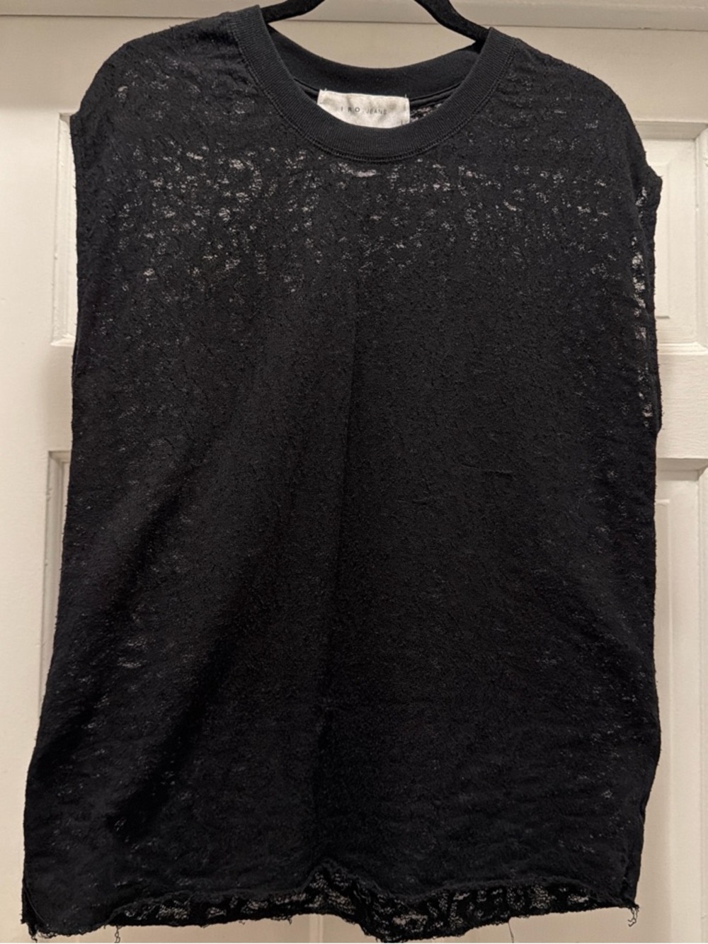 IRO Black Sheer Short Sleeve Open-Knit Tee